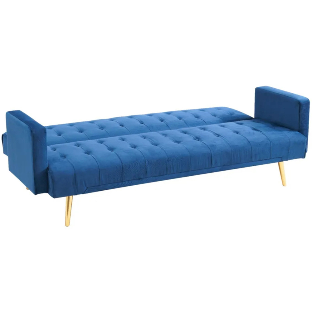 Comfy Living 3 Seater Blue and Gold Plush Velvet Sofa Bed Image 3