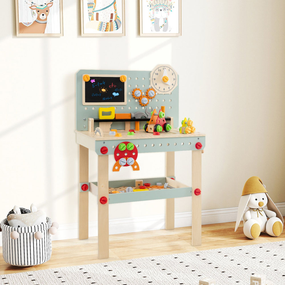 Costway Kids Wooden Tool Workbench with Play Tools Set Image 2