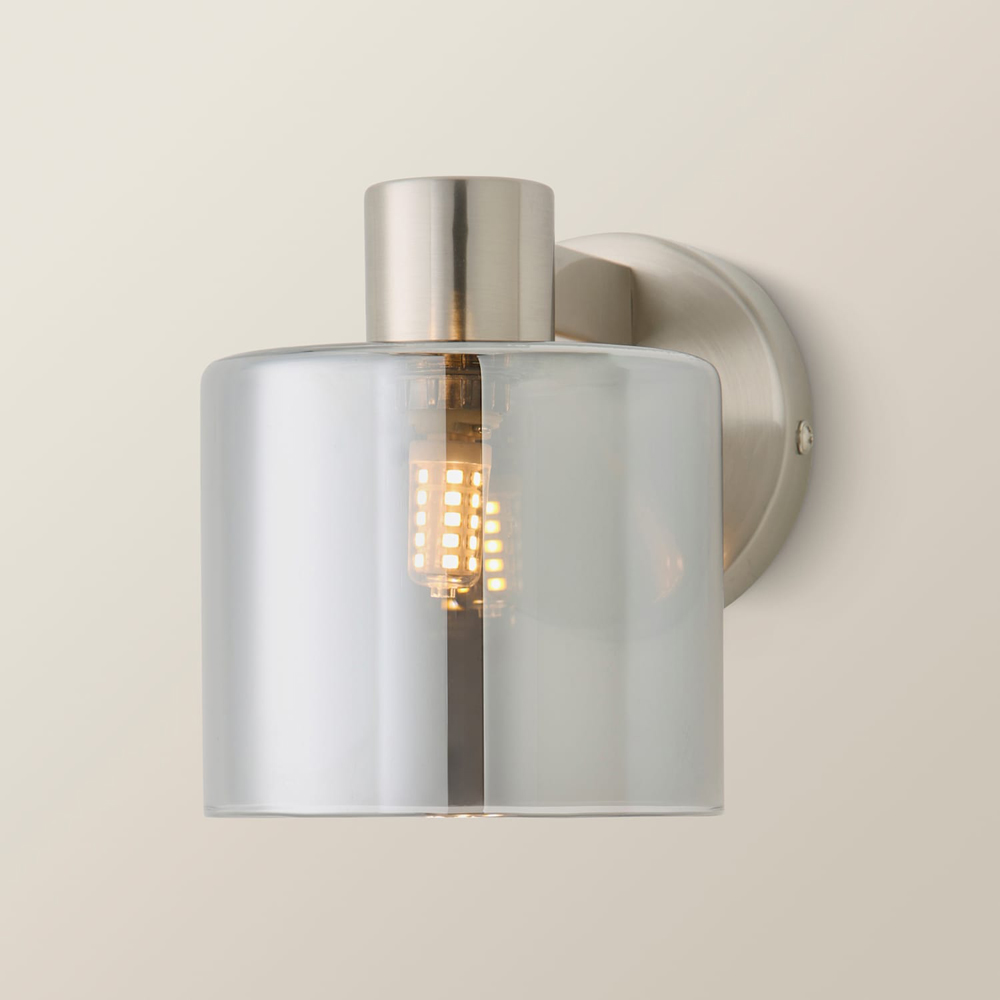 ValueLights Demi Smoked Glass Shade Brushed Chrome Wall Light with Bulb 2 Pack Image 5