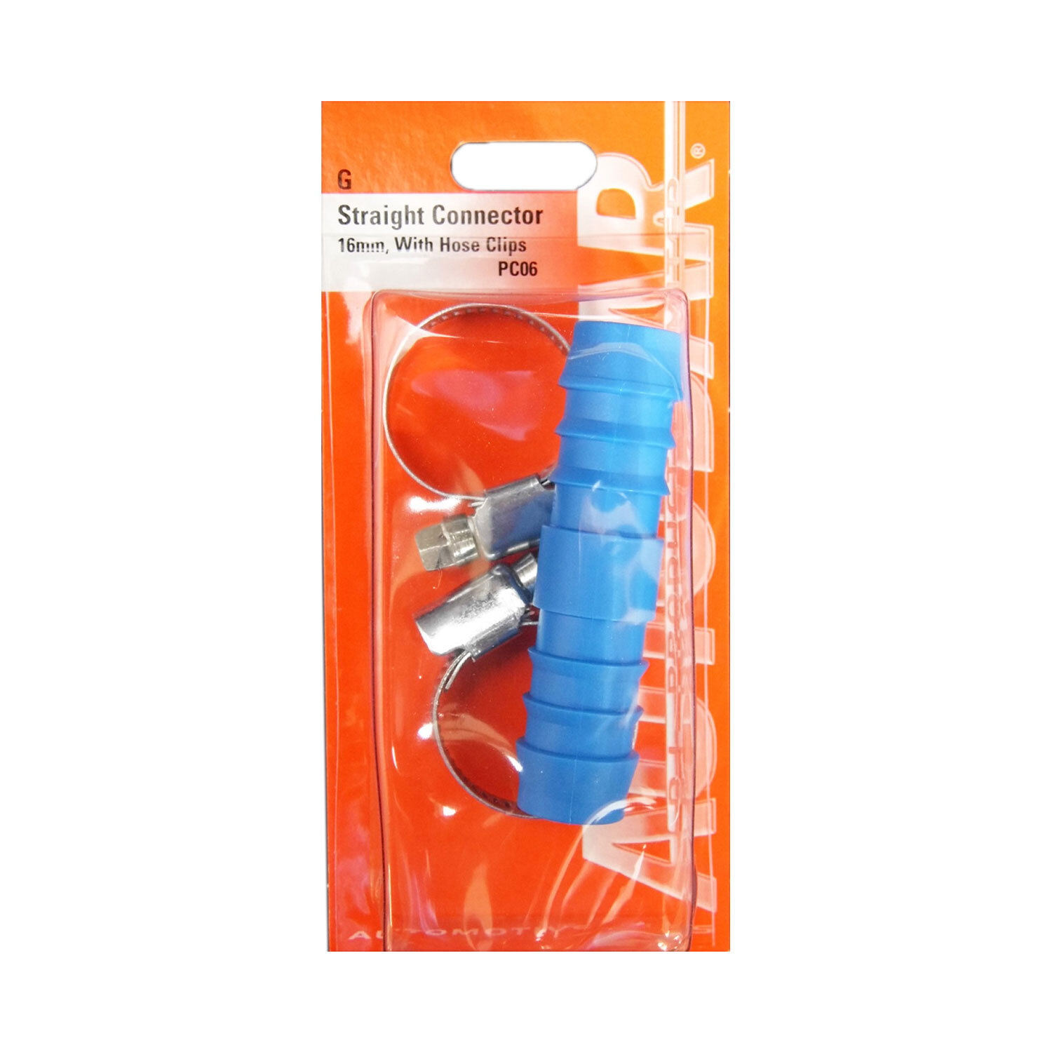 Autobar Straight Connector with Hose Clips - Blue / 16mm Image