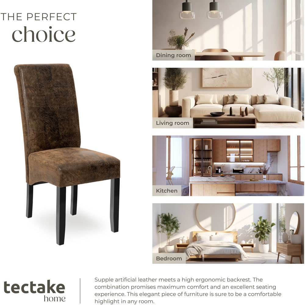 tectake Antique Brown Faux Leather High Backrest Dining Chair Image 7