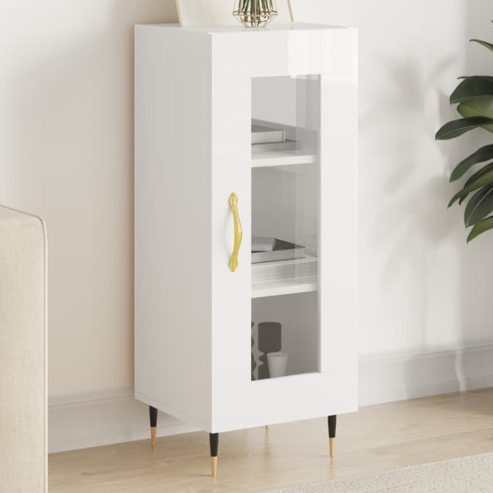 vidaXL Single Door High Gloss White Narrow Sideboard Image 1