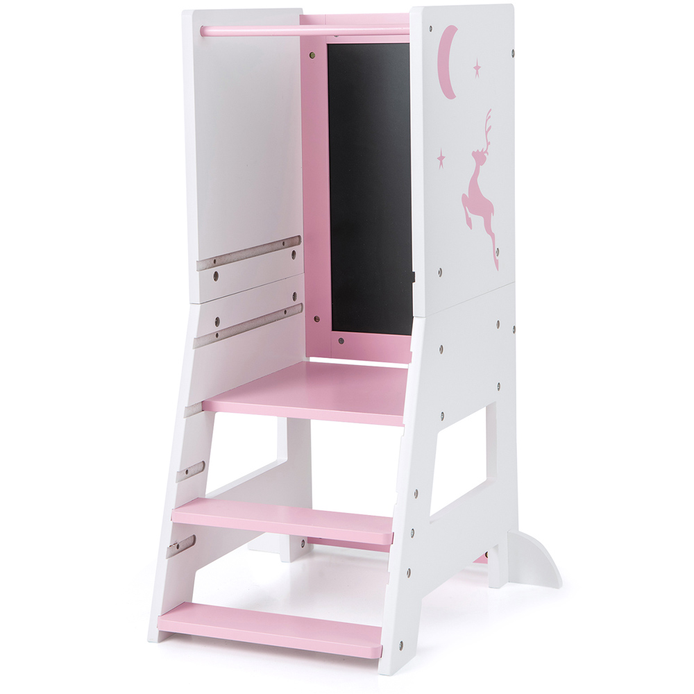 Costway Pink Toddler Kitchen Stool with Chalkboard and Whiteboard Image 2