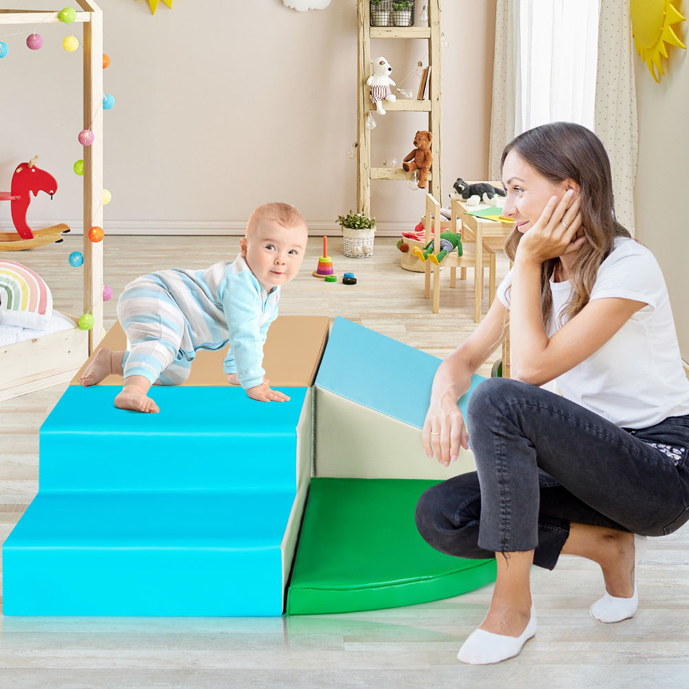 Costway Blue Toddler Climb and Crawl Foam Play Set 4 Piece Image 4