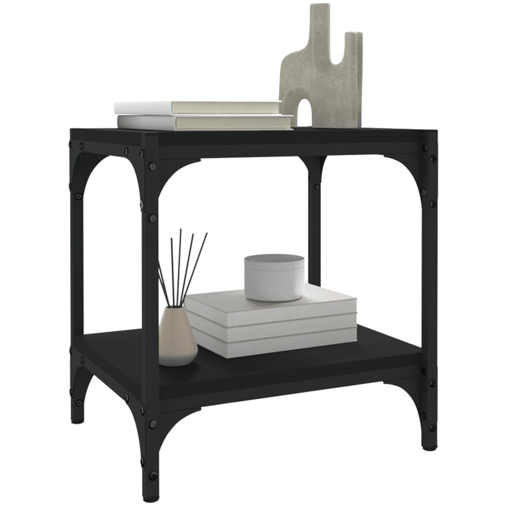 vidaXL Single Shelf Black Industrial Style Wood and Steel Small TV Cabinet Image 4