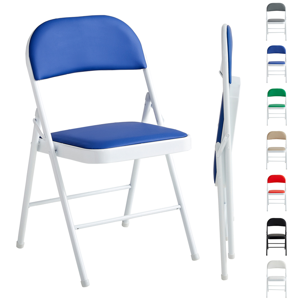 Blue Padded Folding Metal Dining Chairs Image 2