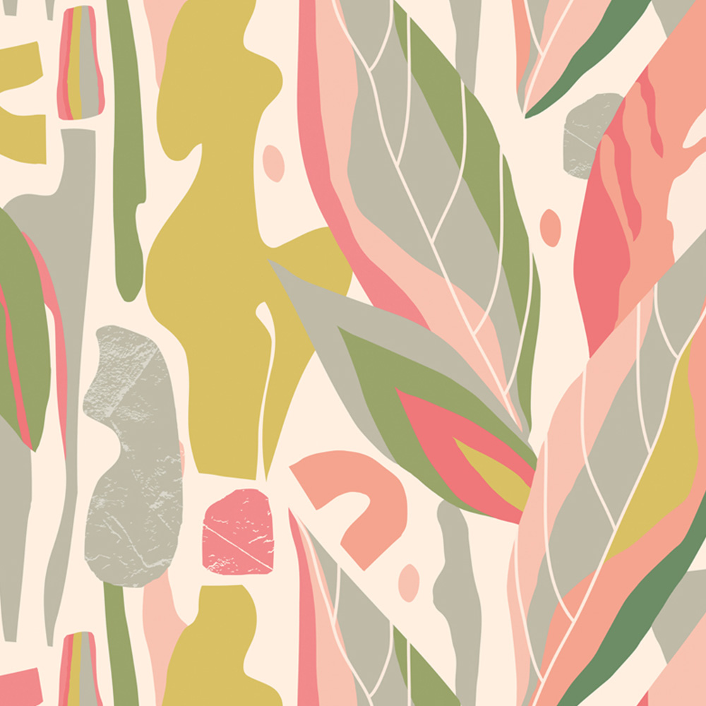 Origin Murals Abstract Leaf Shapes Pink Wall Mural Image 2