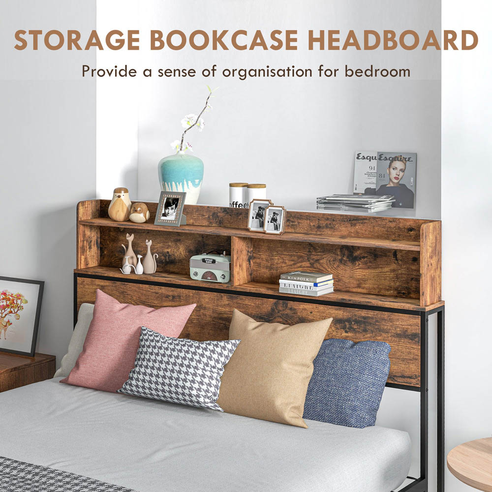 Portland Double Rustic Brown Industrial Style Steel Bed Frame with Headboard and Footboard Image 4