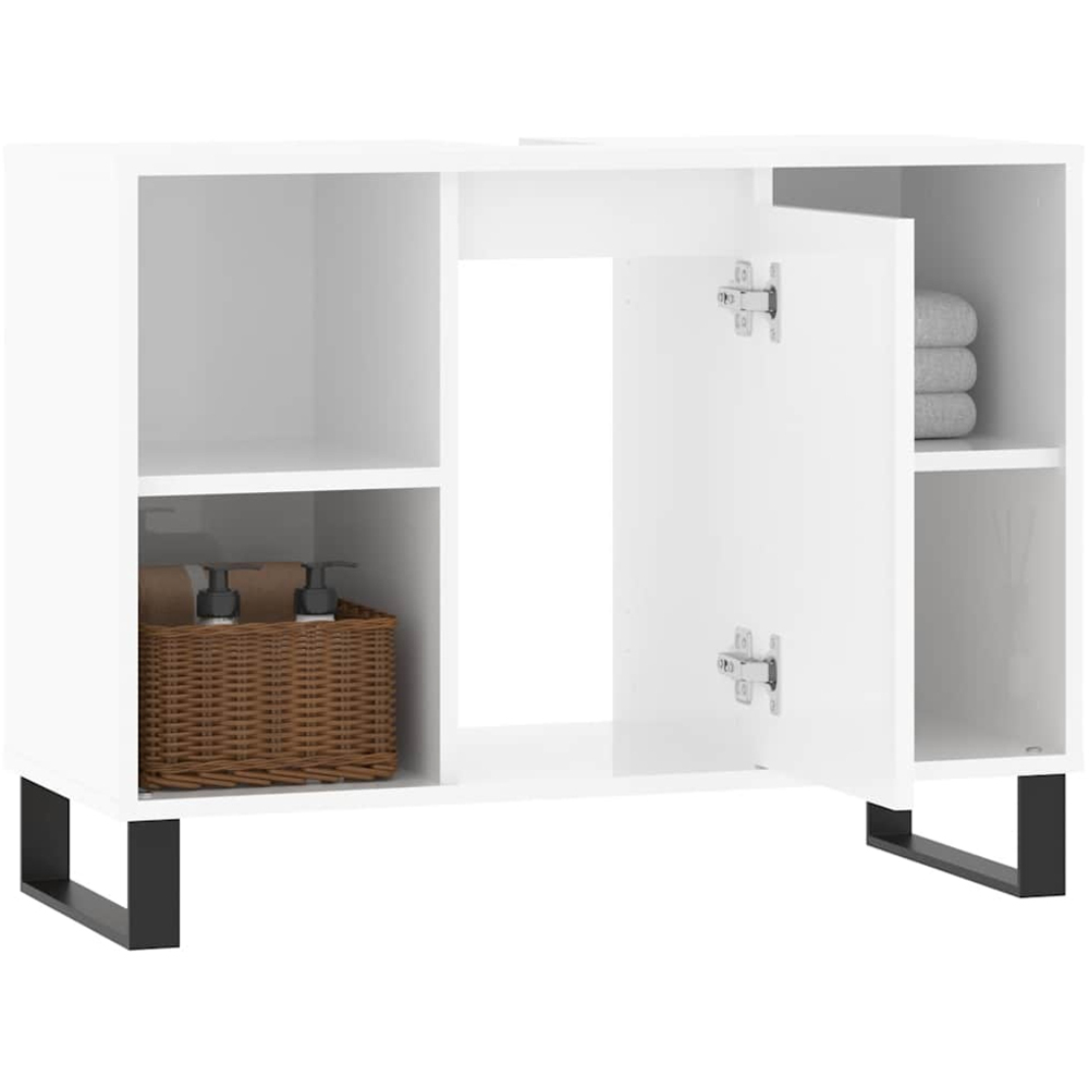 vidaXL Single Door 4 Shelf High Gloss White Bathroom Cabinet Image 4