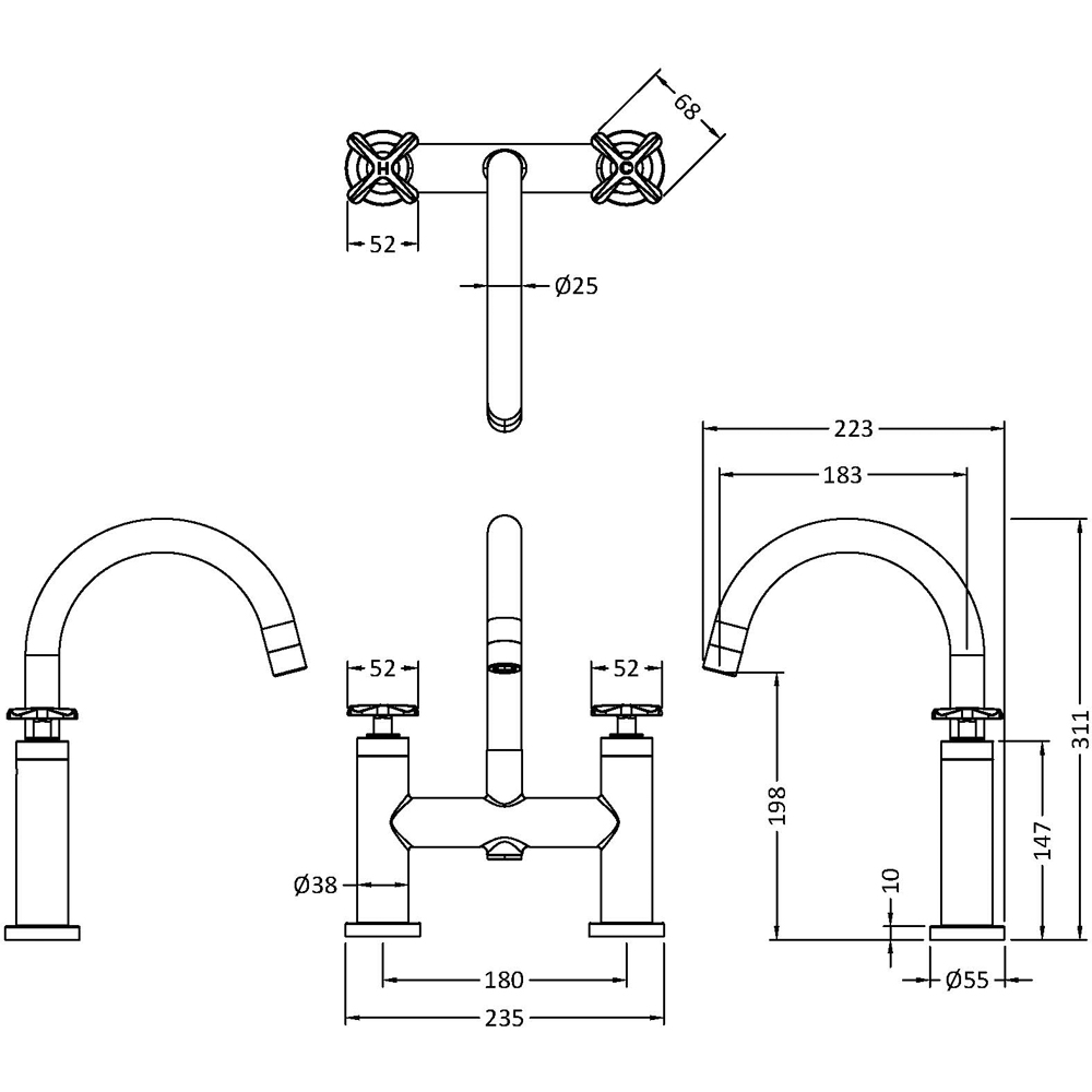 nuie Aztec Brushed Brass Bath Filler Tap Image 2