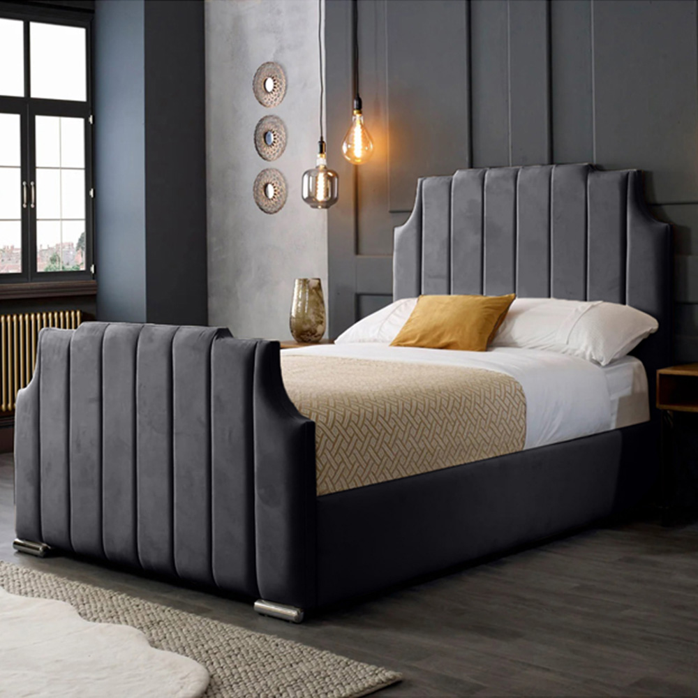 Eleganza Home Nelson Double Steel Plush Velvet Bed Frame with Headboard Image 1