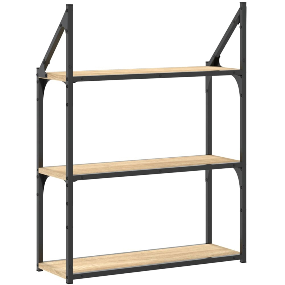 vidaXL 3 Shelf Sonoma Oak Wooden Wall Rack Image 5