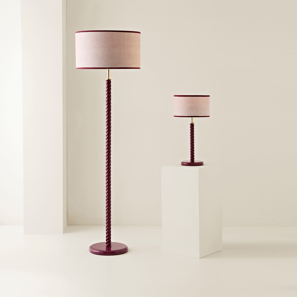 ValueLights Amara Linen Shade Pink Twist LED Floor Lamp with Bulb Image 7