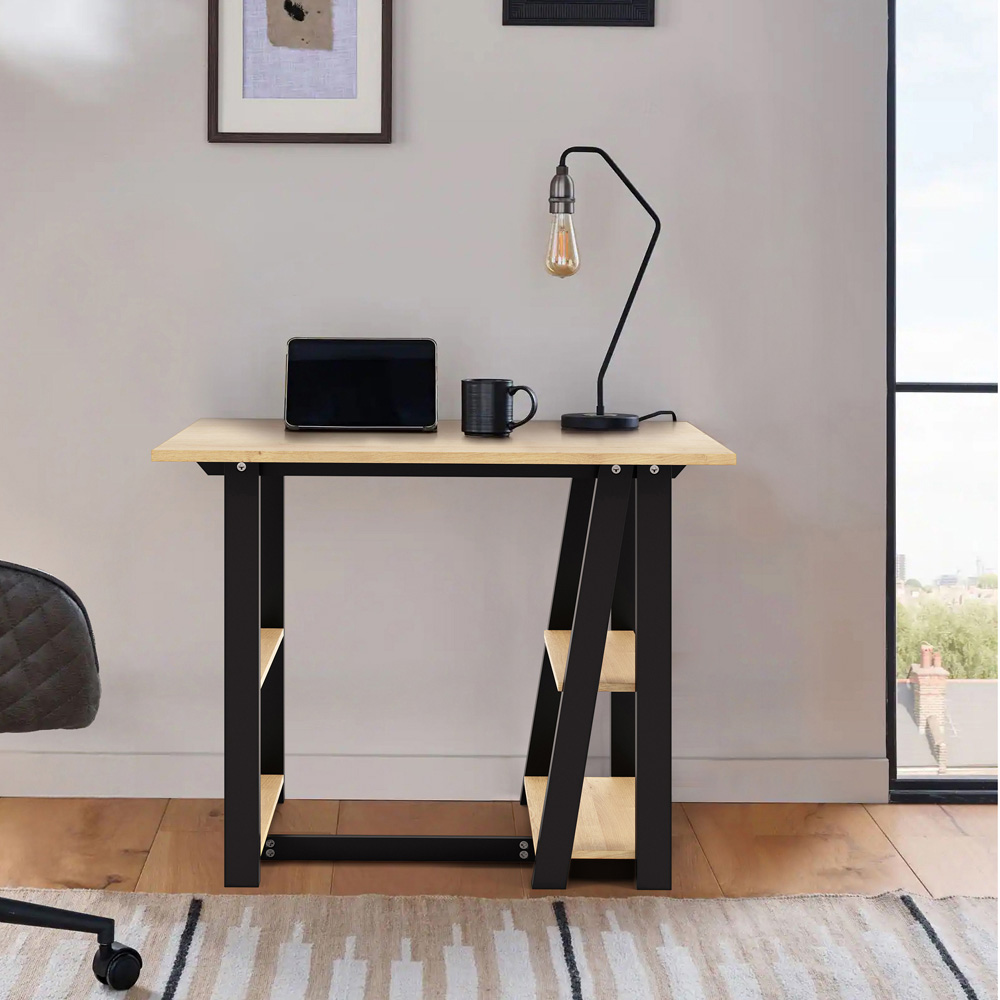 Alphason Penzance Office Desk Oak and Black Image 3