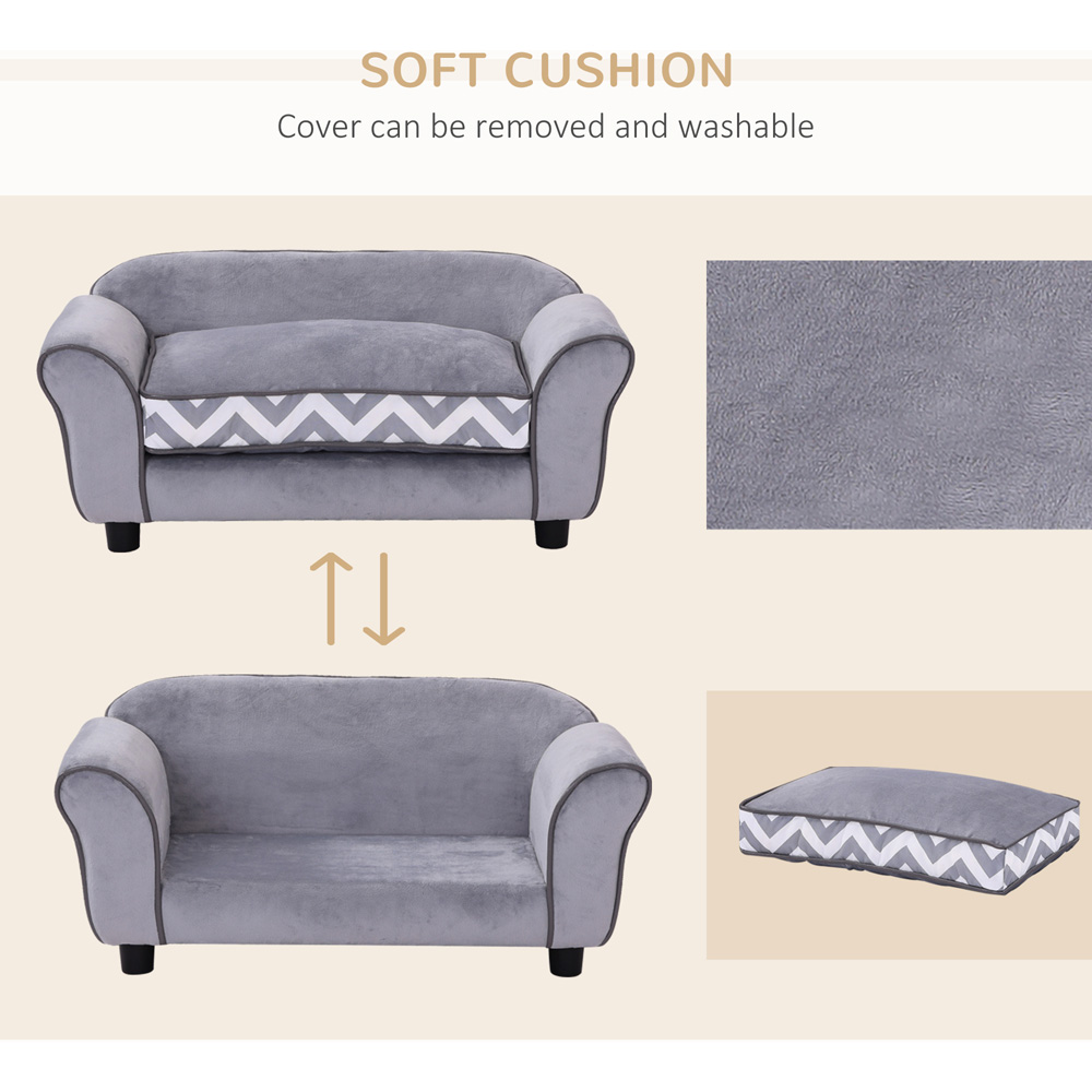 PawHut Grey Large Plush Faux Fur Pet Sofa with Removable Cushion Image 6
