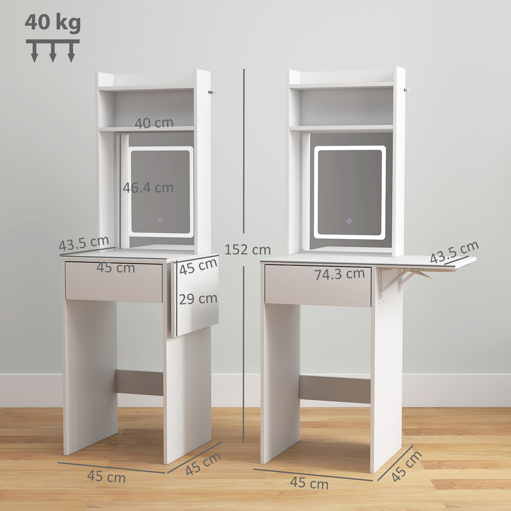 HOMCOM Single Drawer 2 Shelf White LED Mirror Compact Dressing Table Image 9