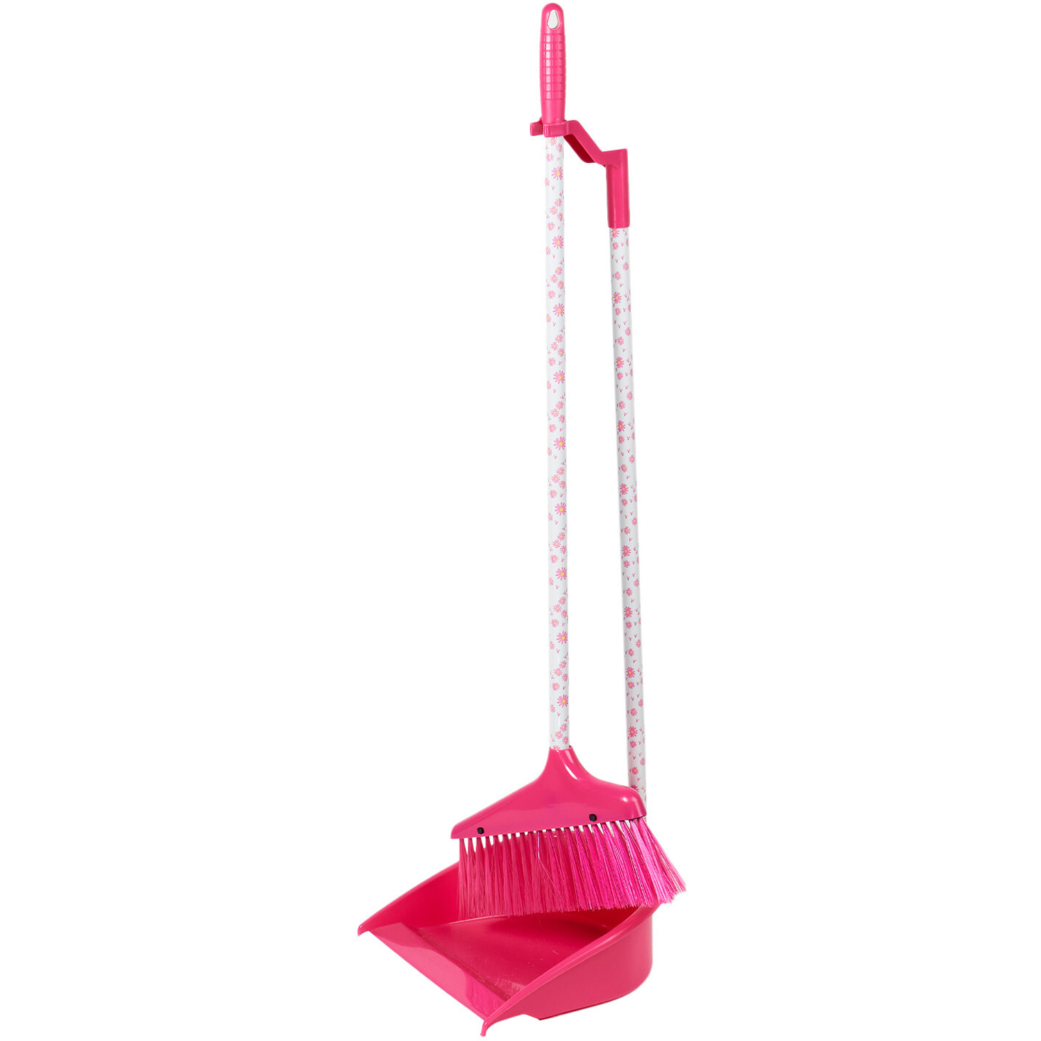 Daisy Pink Broom with Long Handle and Dustpan Image 2