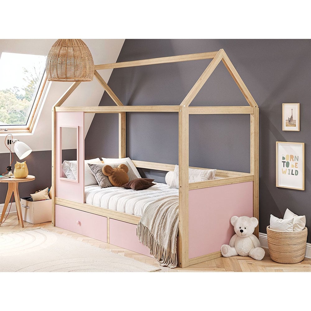 Flair Ted Pink Wooden Play House Bed Frame with Storage Image 6