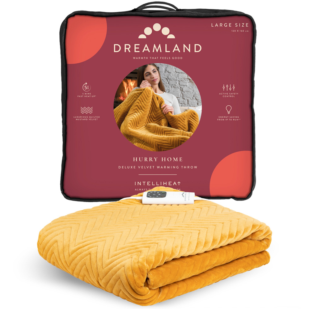 Dreamland Hurry Home Mustard Velvet Herringbone Quilted Heated Throw 120 x 160cm Image 2