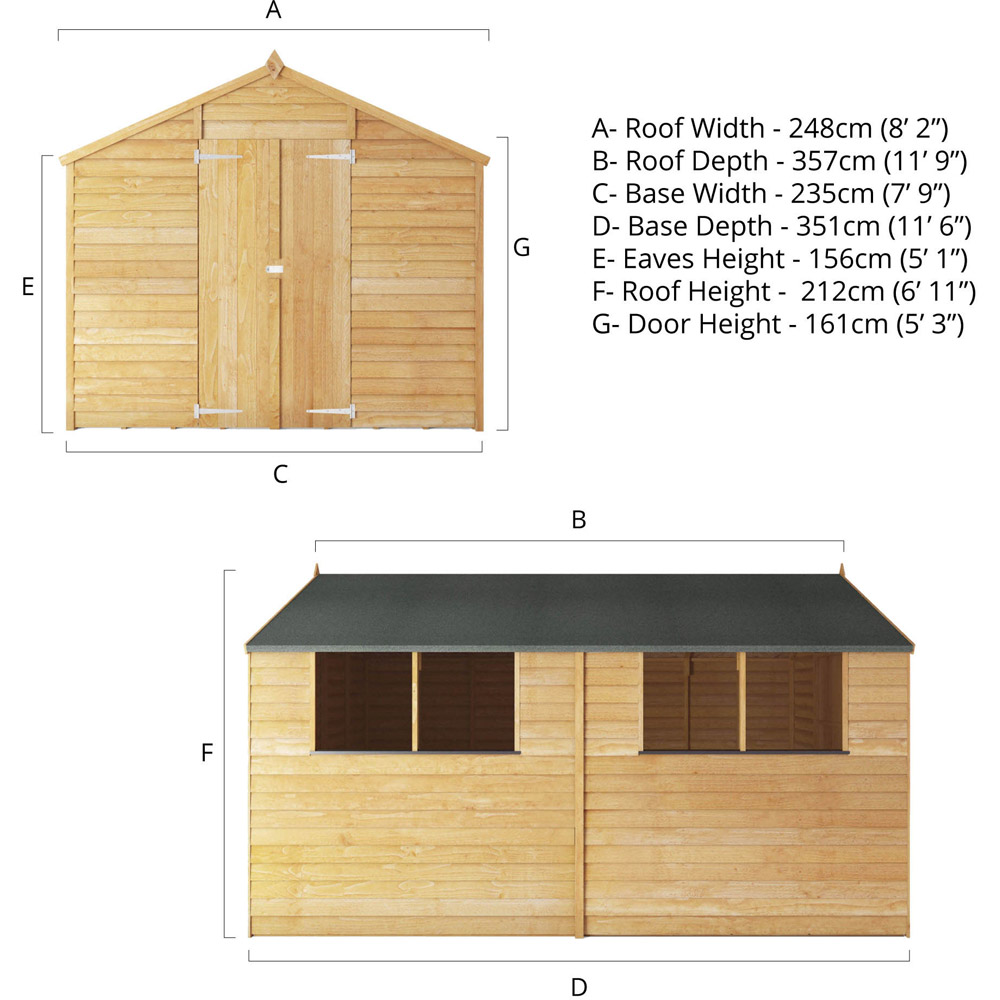 Mercia 12 x 8ft Double Door Overlap Apex Shed with Window Image 7