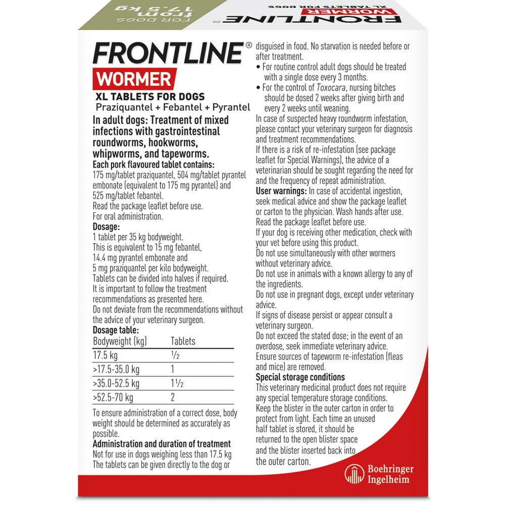 Frontline Wormer XL Tablets for Dog Wilko