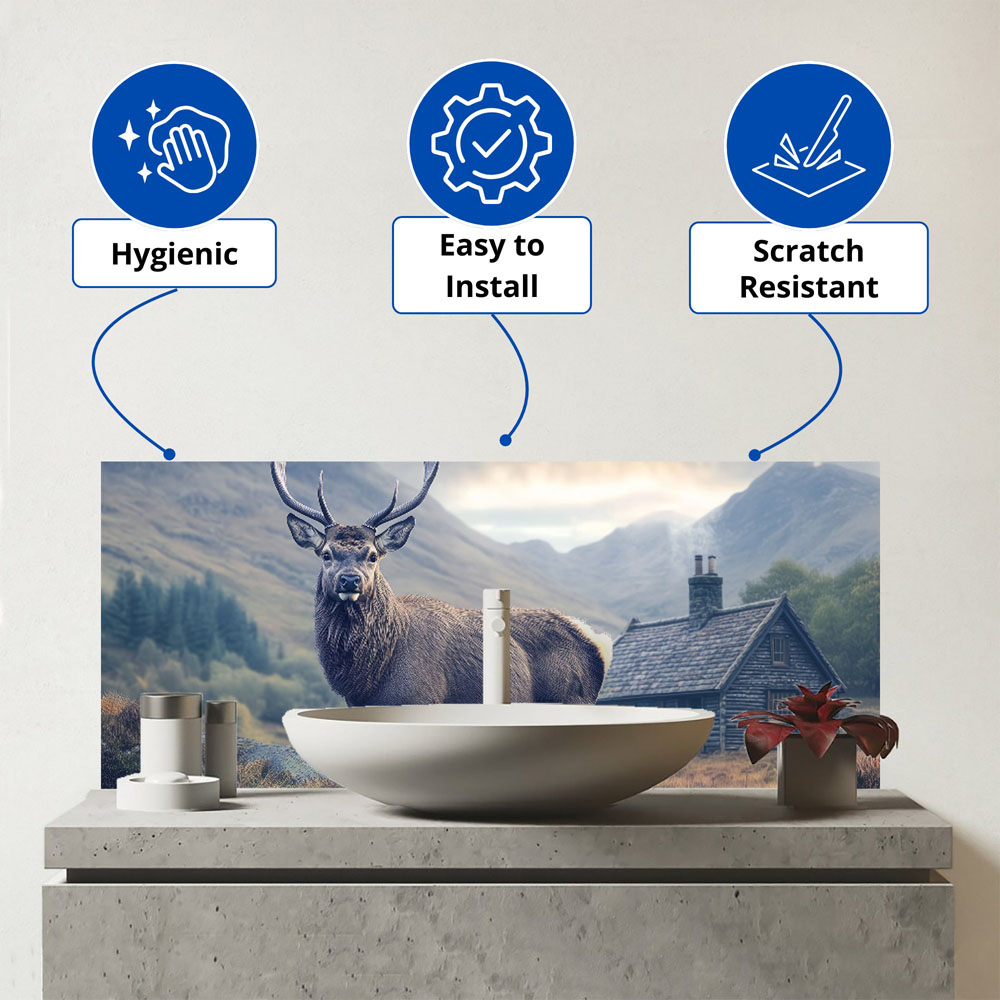 Warren Reed Designer Highland Stag by the Cottage Glass Bathroom Splashback 25 x 60cm Image 3