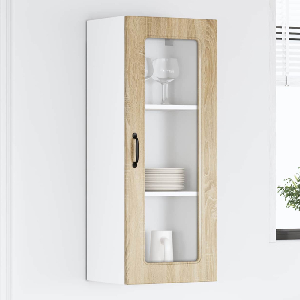vidaXL Single Glass Door Sonoma Oak Kitchen Wall Cabinet Image 1