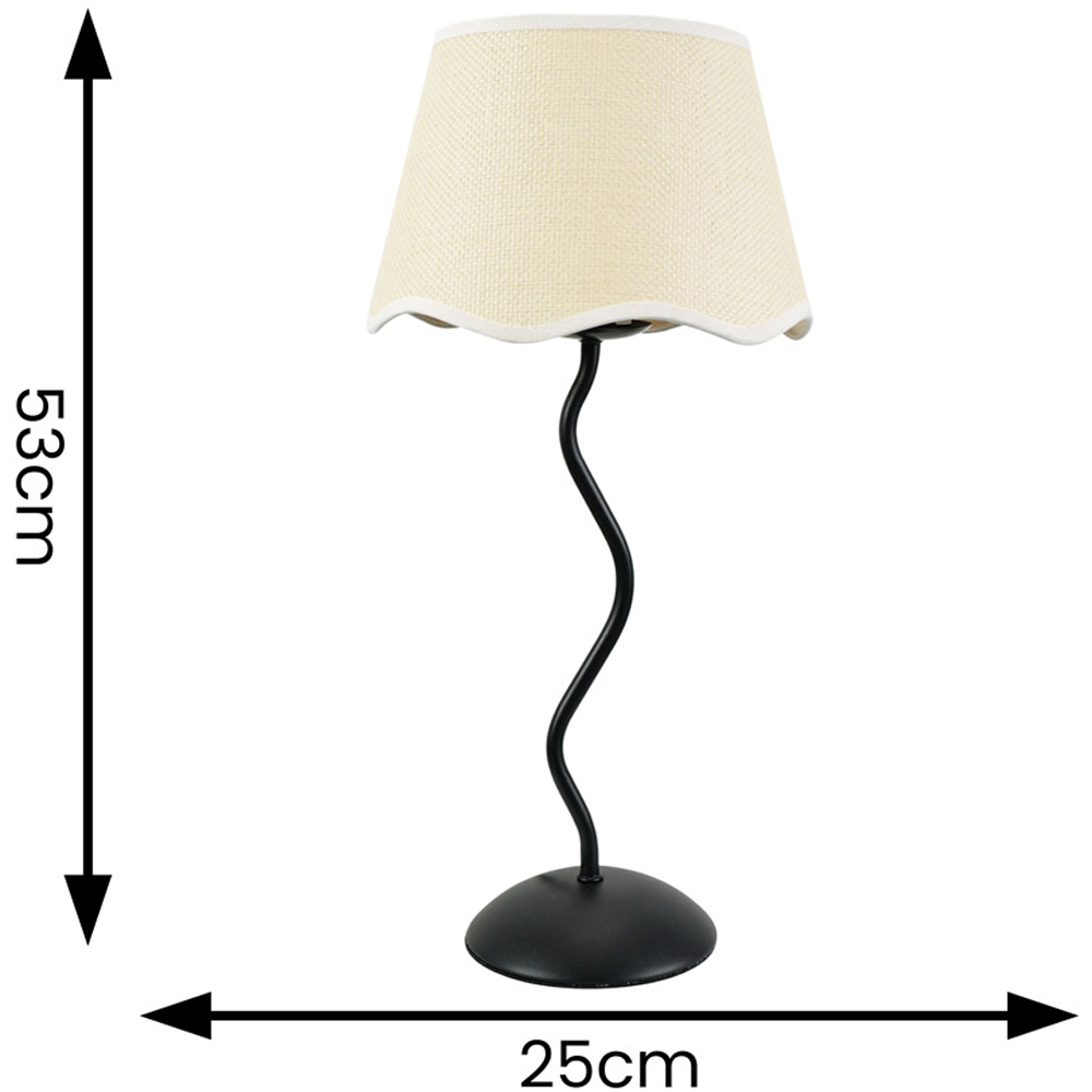 ValueLights Wiggle Linen Scallop White Edge Shade Black Metal Stem LED Table Lamp Image 6