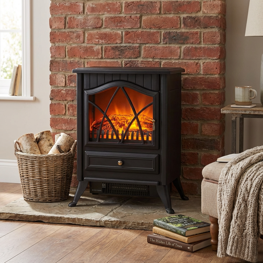 Black Freestanding Log Effect Stove Image 3