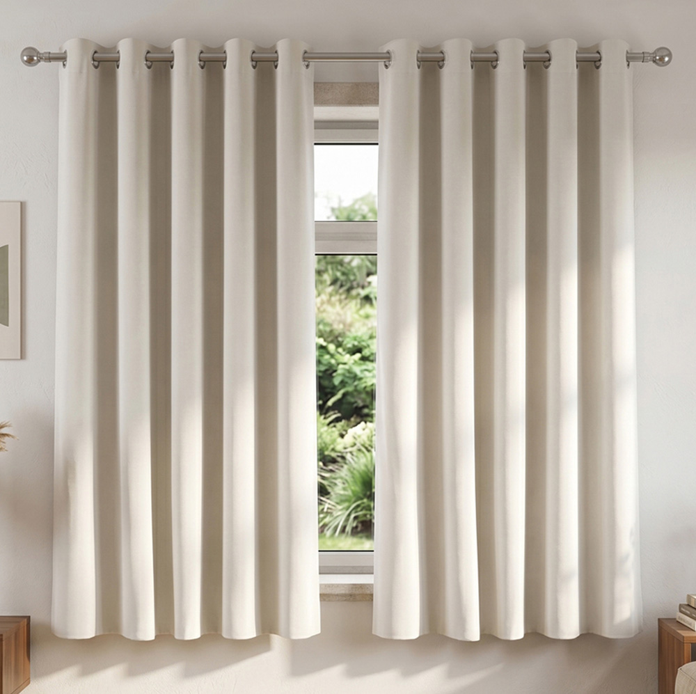 Living and Home Solid Beige White Blackout Chenille Curtains 168 x 137cm Image 1