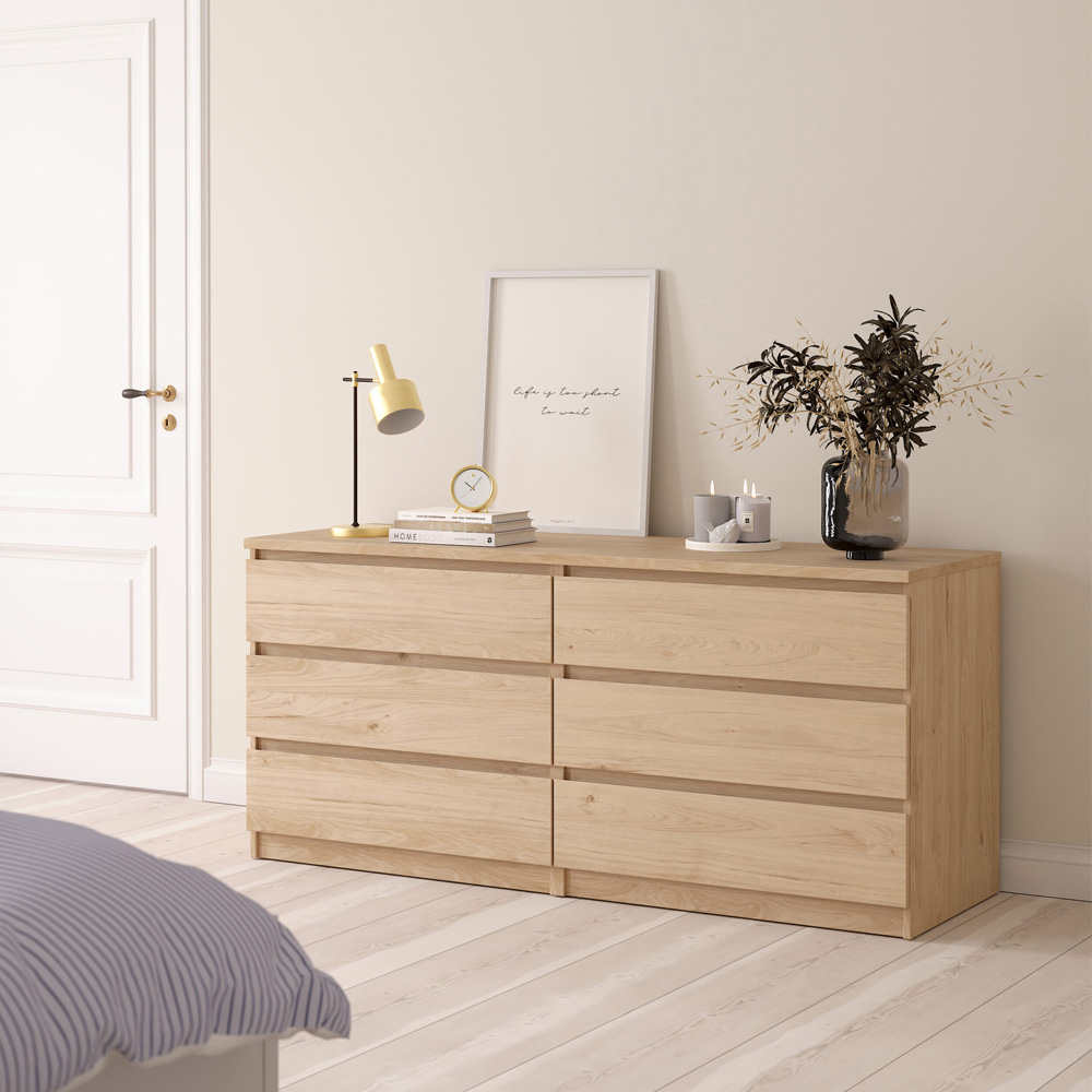 Florence 6 Drawer Jackson Hickory Oak Wide Chest of Drawers Image 6