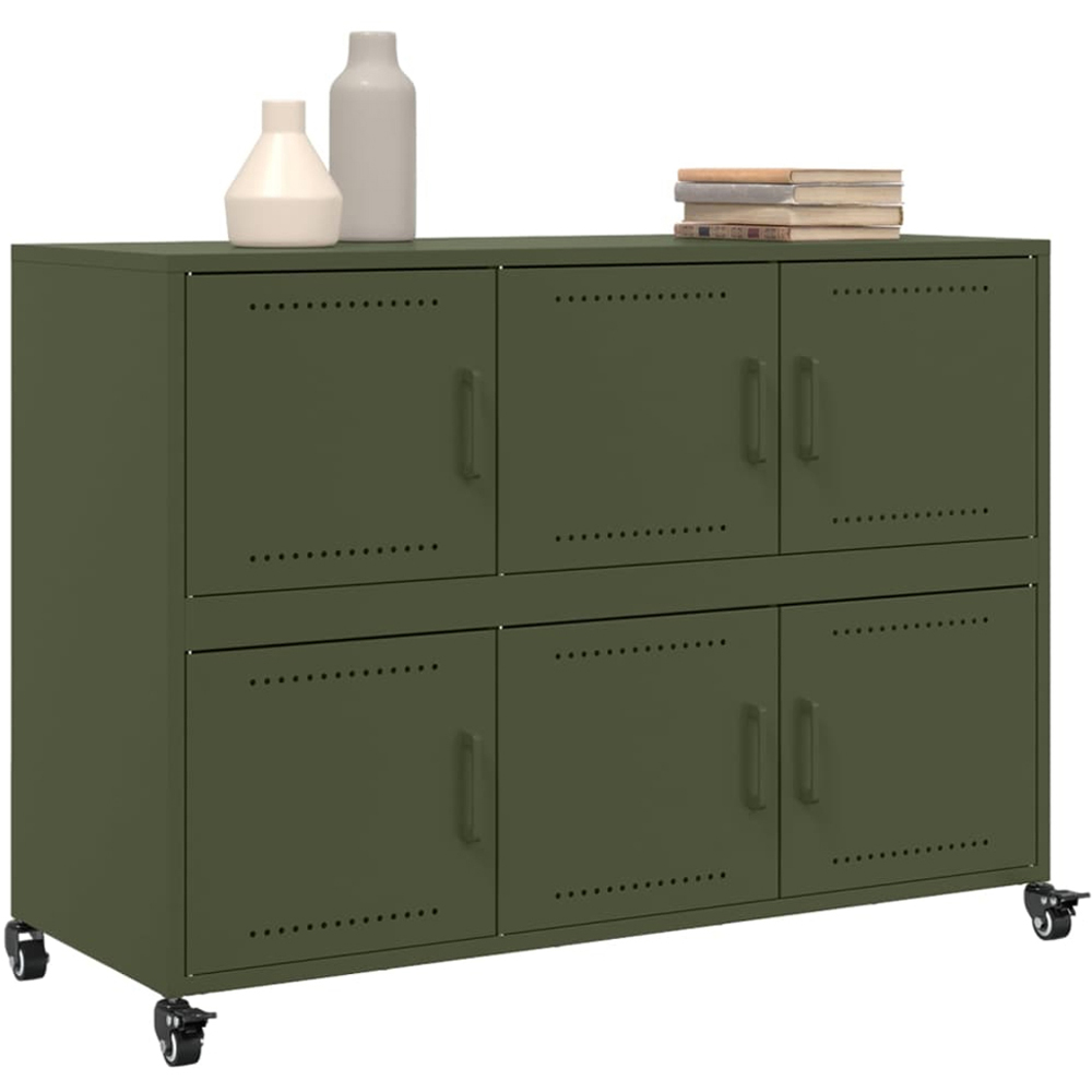 vidaXL 6 Door Olive Green Metal Sideboard with Wheels Image 4