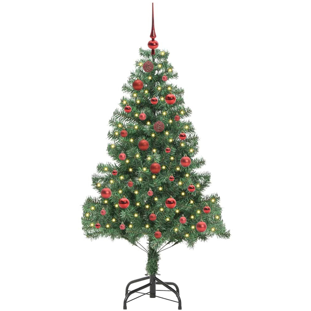 vidaXL Pre-Lit Red Bauble Green Artificial Christmas Tree 5ft Image 1