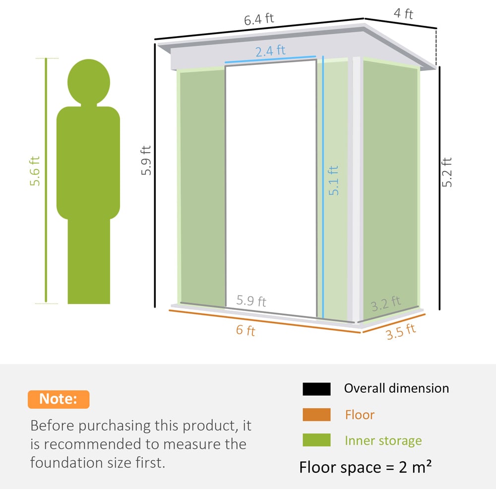 Outsunny 6.5 x 4ft Green Double Door Storage Metal Shed Image 7