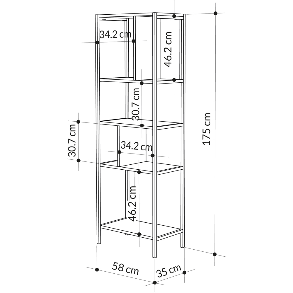 Decortie 5 Shelf Oak Silky Black Modern Mini Narrow Bookcase Image 7