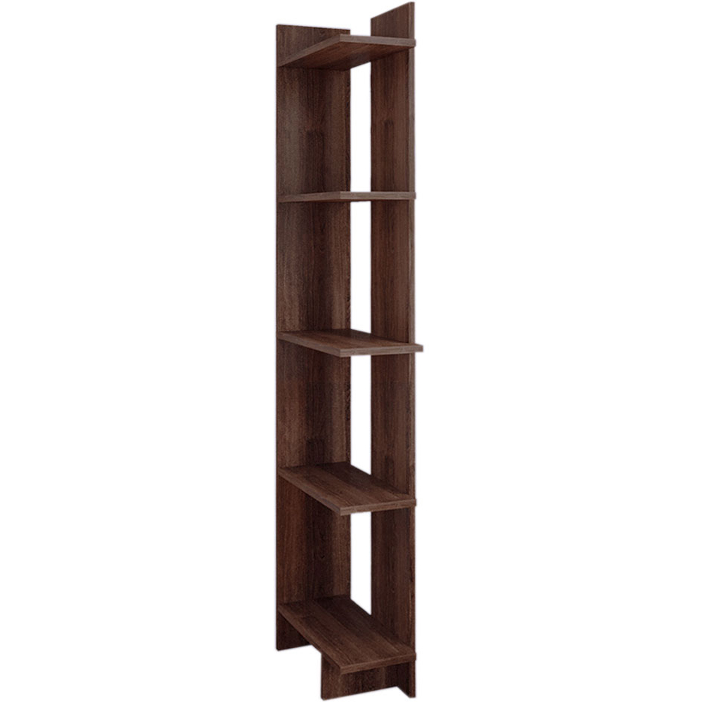 H&O Direct 5 Shelf Walnut Corner Bookshelf Image 3