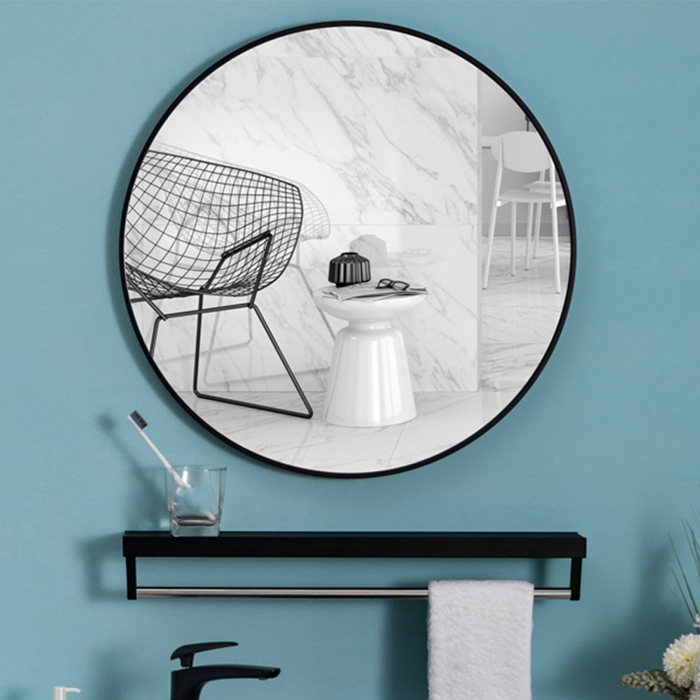 Living and Home Black Frame Nordic Wall Mounted Bathroom Mirror 70cm Image 2