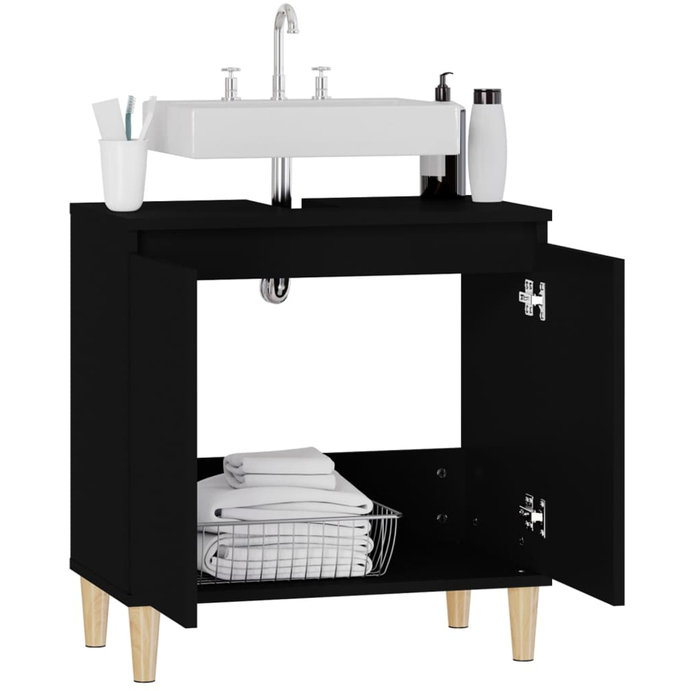 vidaXL 2 Door Black Bathroom Sink Cabinet with Wooden Feet Image 6