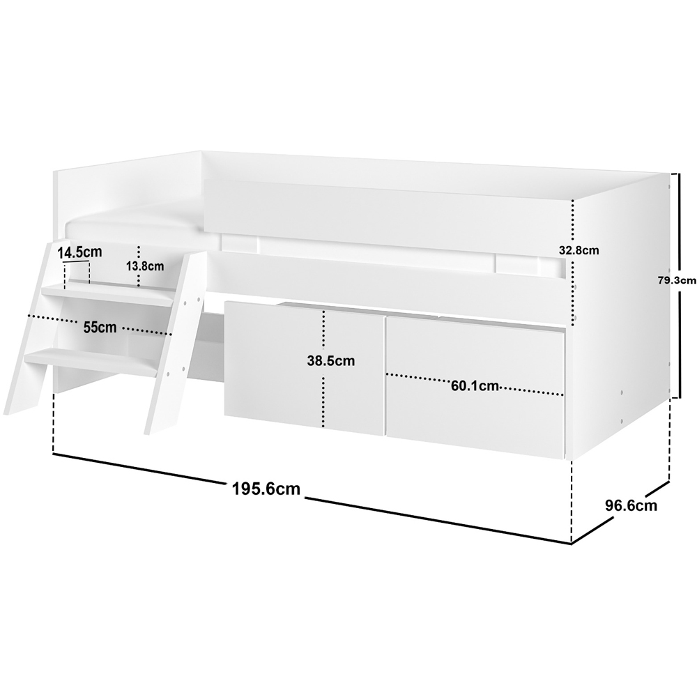 Flair Logan White Low Sleeper Bed with Storage and Moveable Ladder Image 7