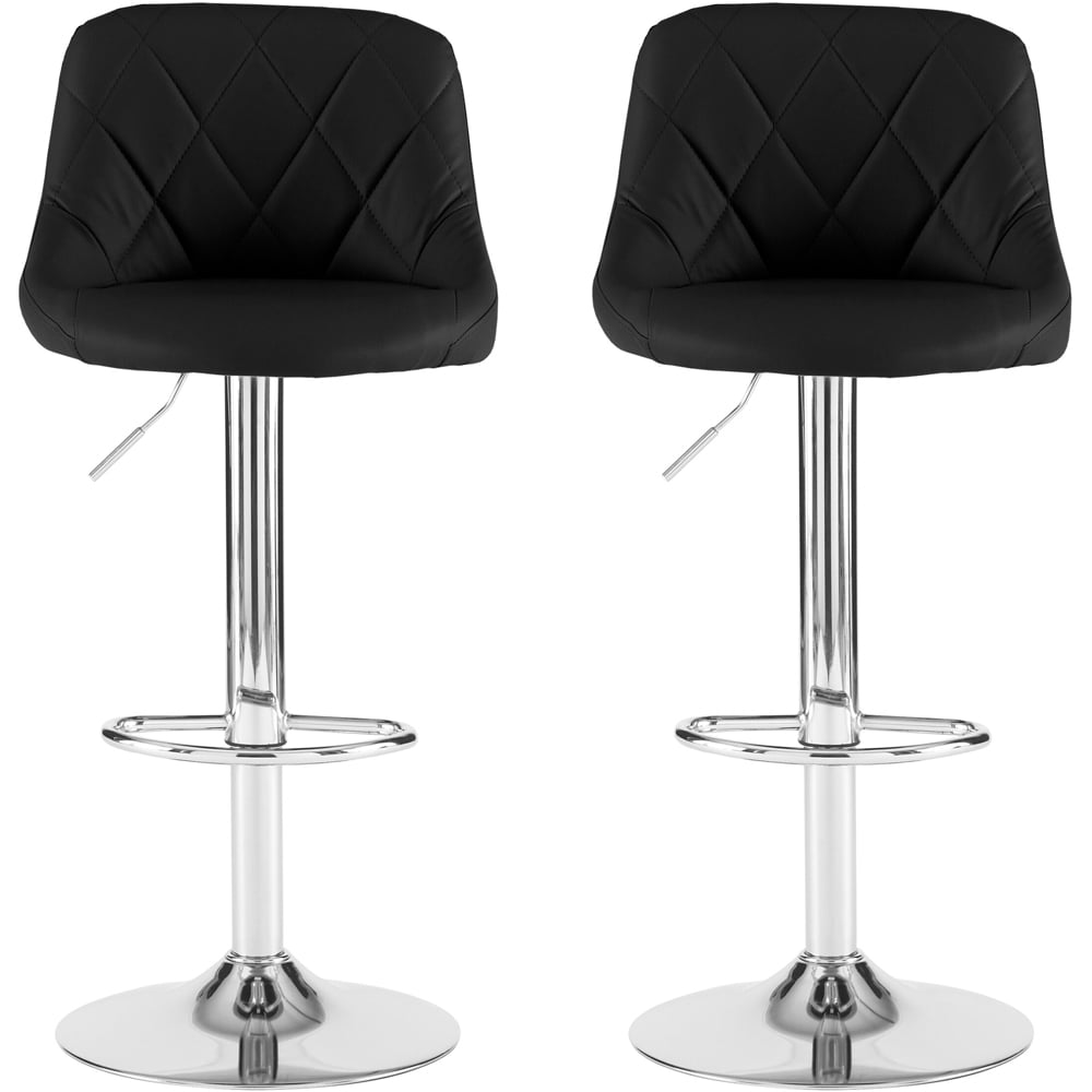 Neo Black and Chrome Leather Bar Stool Set of 2 Image 3