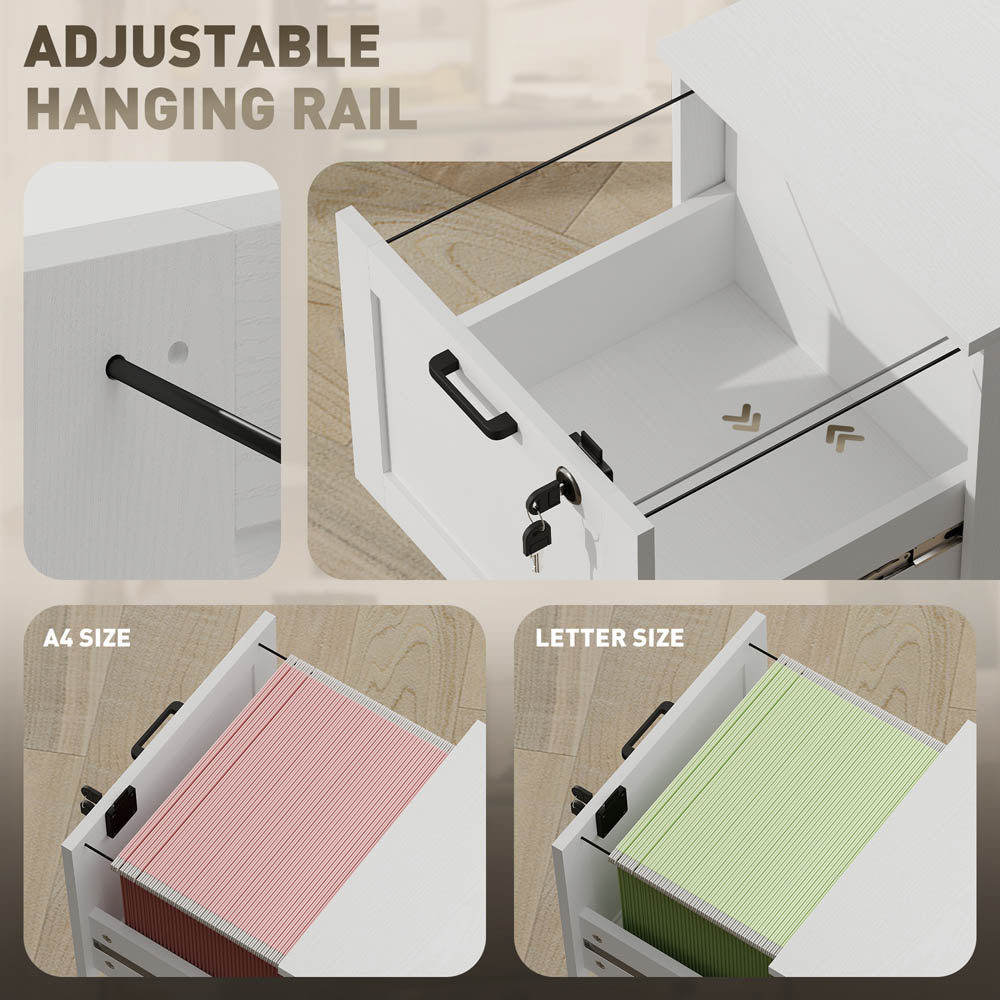Portland 2 Drawer White Lockable Filing Cabinet with Keys Image 8