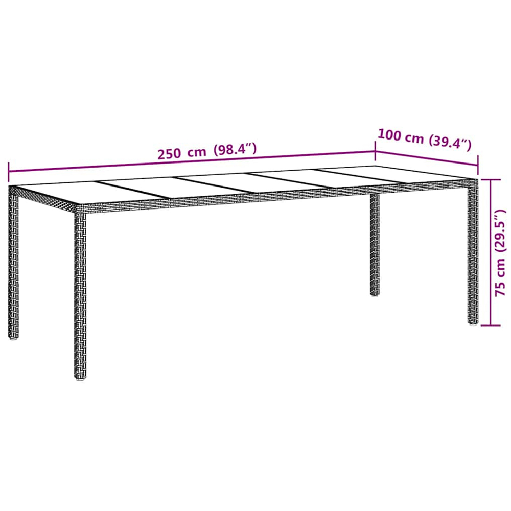 vidaXL 8 Seater White Polyrattan and Tempered Glass Garden Table Image 7