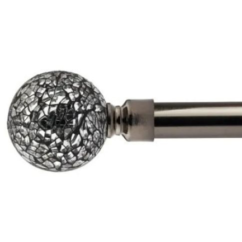 New Edge Blinds Mirrored 160-300cm Extendable Black Silk Eyelet Metal Curtain Pole Set Image 1
