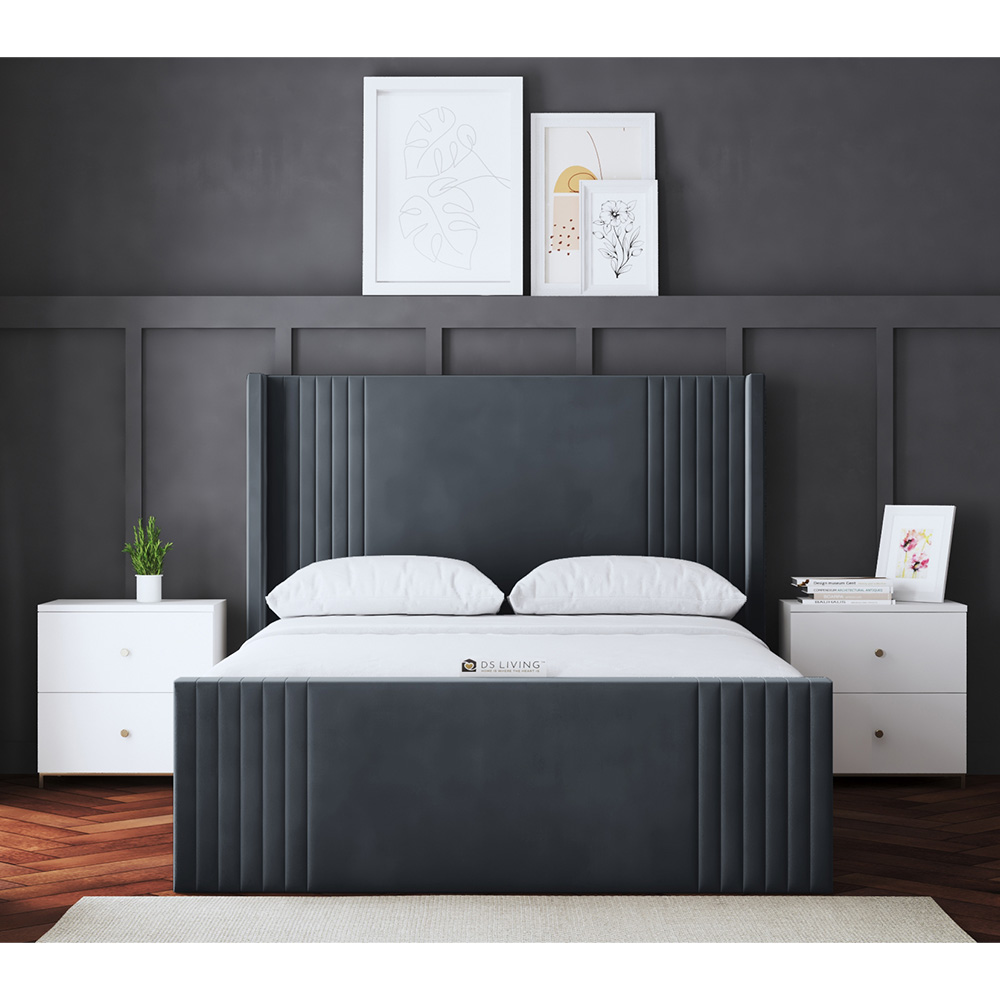 DS Living Elara Double Steel Winged Panel Bed Frame with Headboard Image 4