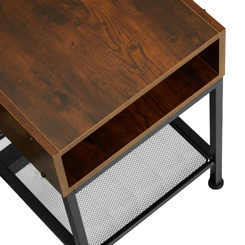 tectake Harlow 2 Compartment Dark Wood Bedside Table Image 4