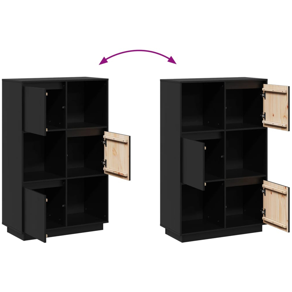 vidaXL 3 Door 3 Shelf Black Solid Pine Wood Highboard Image 9