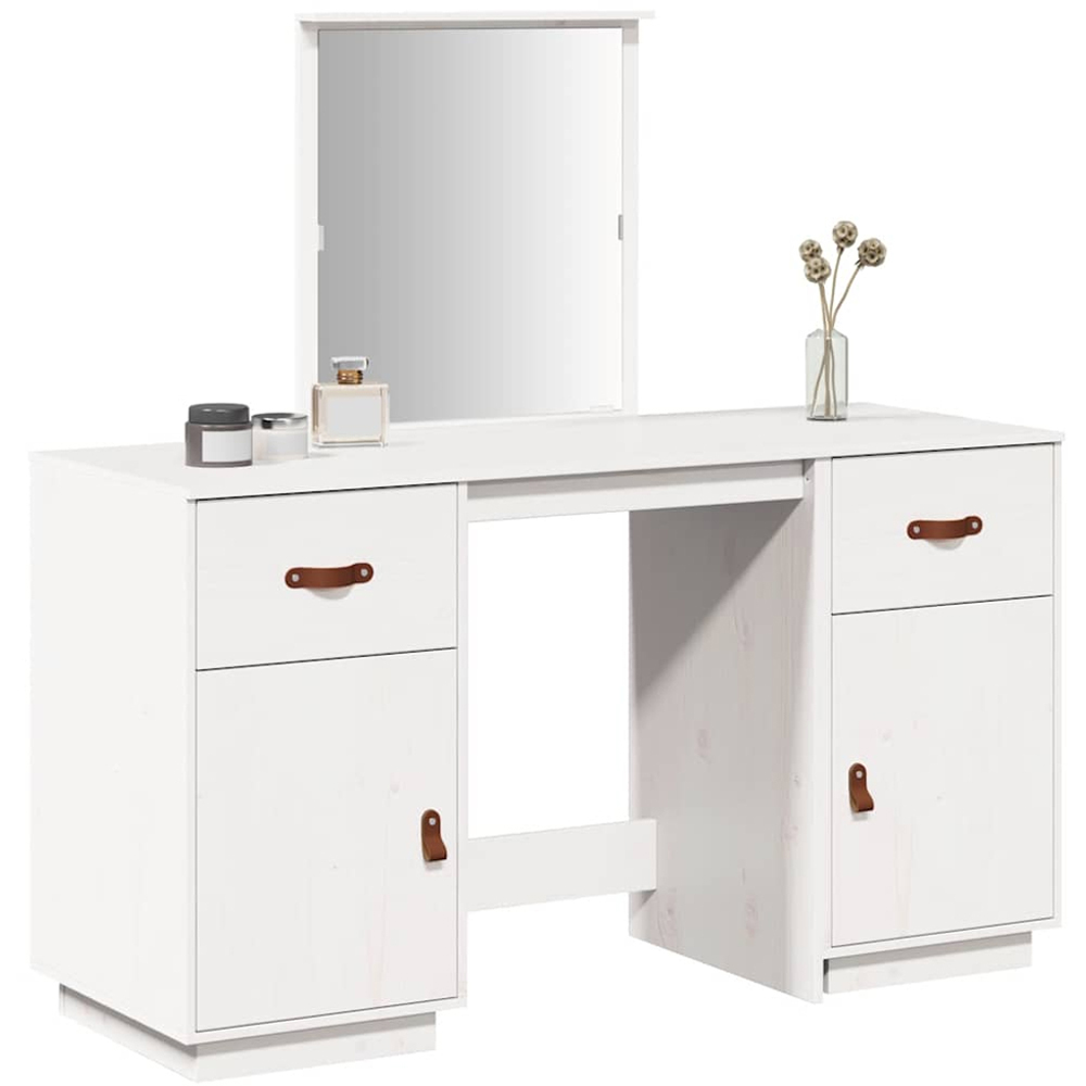 vidaXL 2 Door 2 Drawer White Dressing Table and Stool Set with Mirror Image 4