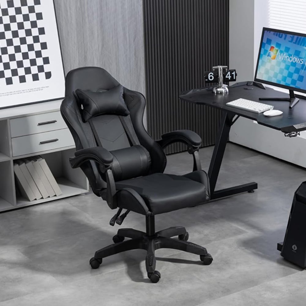 Home Treats Black Reclining Gaming Chair with Lumber Cushion Image 7