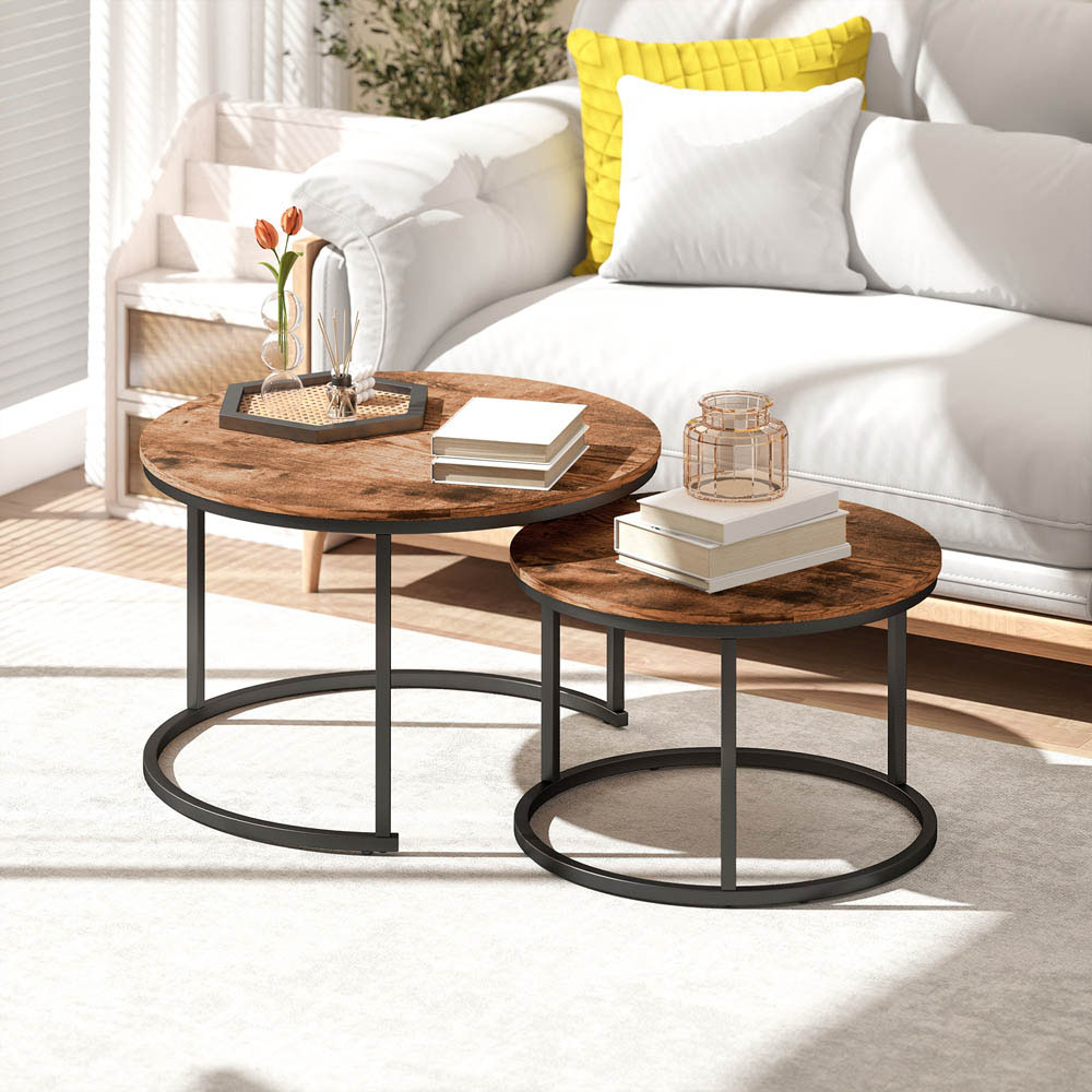 Portland Rustic Brown Round Nest of Tables Set of 2 Image 5