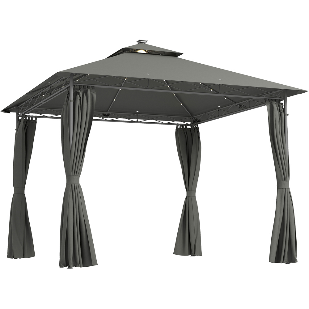 Outsunny 3 x 3m Dark Grey Double Roof Outdoor Gazebo with Curtains Image 2